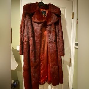 Vintage Burgundy Rabbit Fur Coat- small- almost full length on me I’m 5’3”